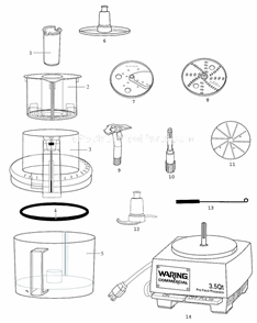 Page A Diagram and Parts List for WFP14SCND  Waring Food Processor