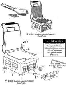 Page A Diagram and Parts List for WPG150T  Waring Miscellaneous