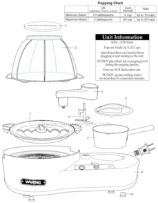 Page A Diagram and Parts List for WPM1000WS  Waring Popcorn Maker