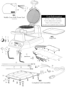 Page A Diagram and Parts List for WWCM200  Waring Waffle Maker