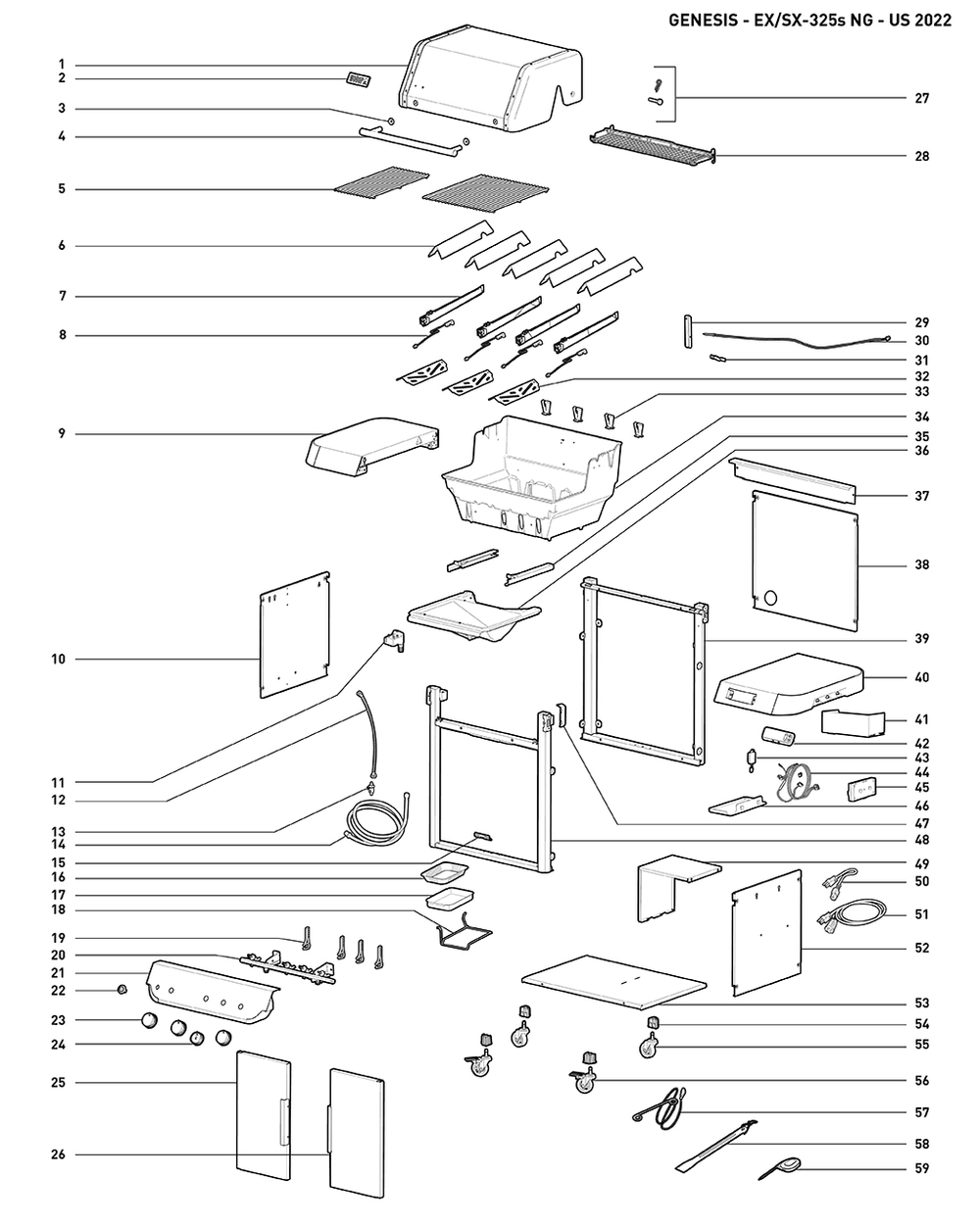 Section 1 Diagram and Parts List for 37500001  Weber Built-In Cooking