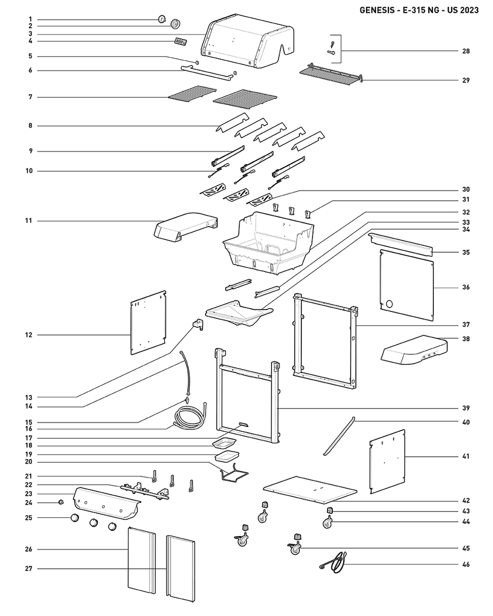 Section 1 Diagram and Parts List for 1500011  Weber Built-In Cooking