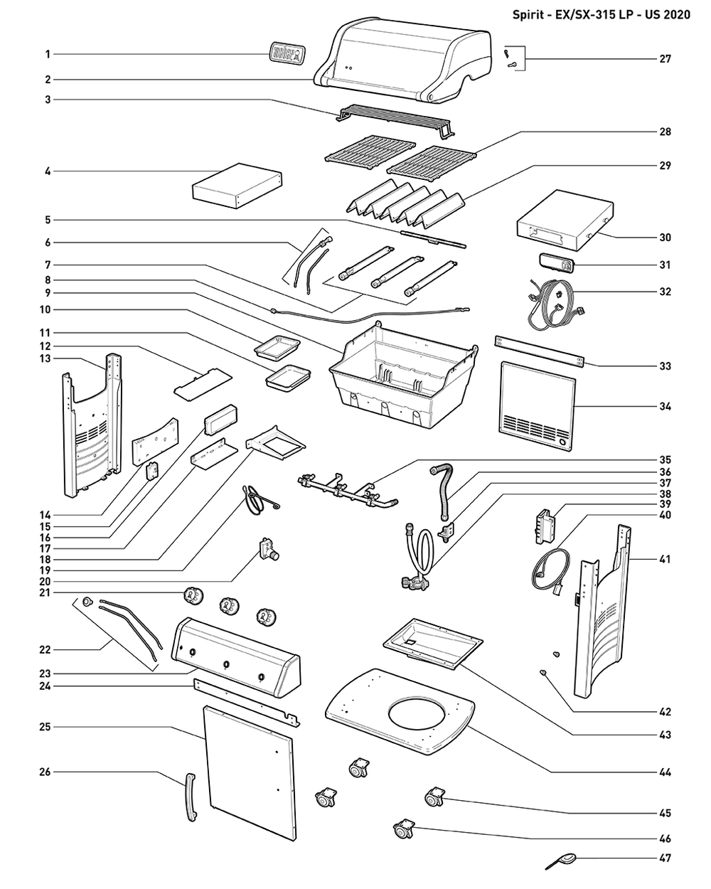 Section 1 Diagram and Parts List for 46502401  Weber Built-In Cooking