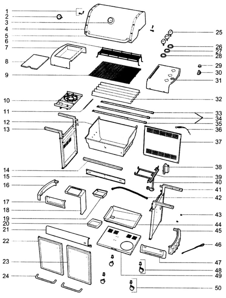 Grill Parts Diagram and Parts List for E320LP-2009  Weber Grill