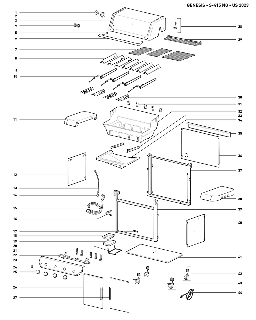 Section 1 Diagram and Parts List for 1500580  Weber Built-In Cooking