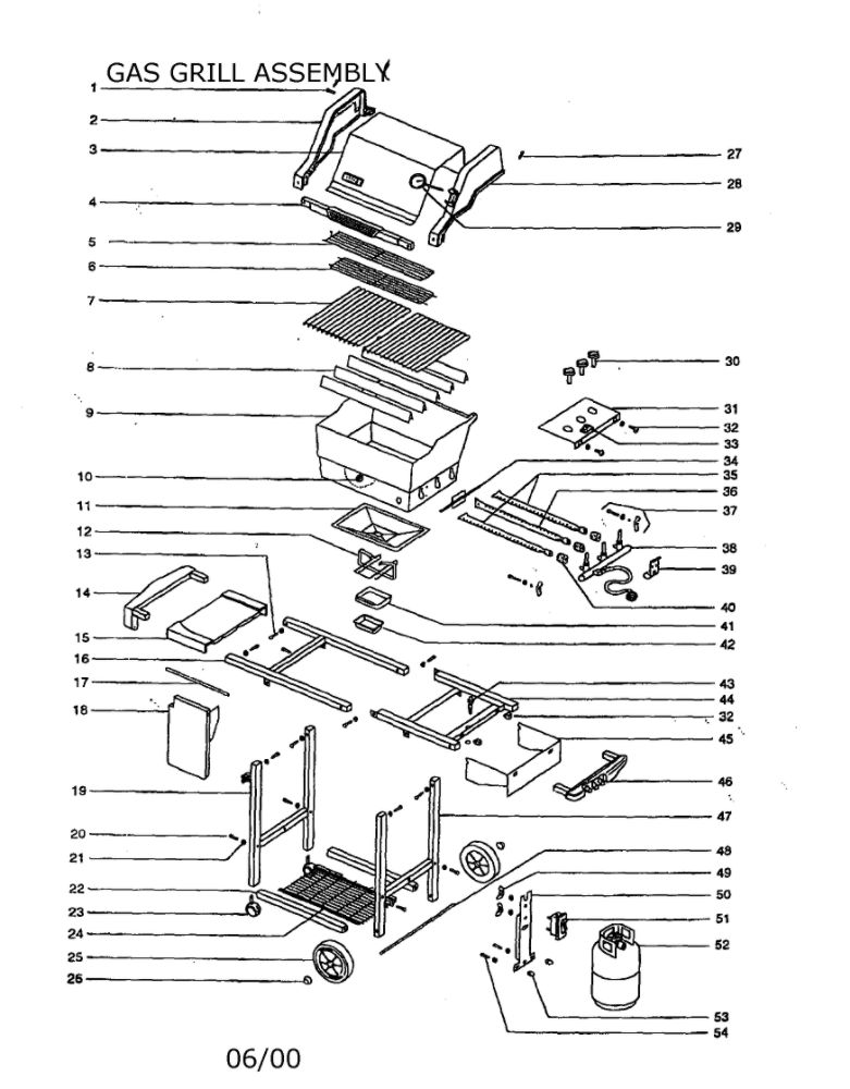 Gas Grill Diagram and Parts List for 52200  Weber Grill