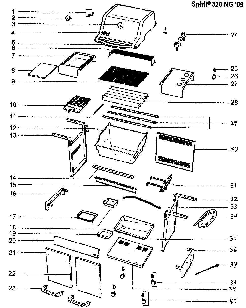 Cabinet assy Diagram and Parts List for EP320NG  Weber Grill