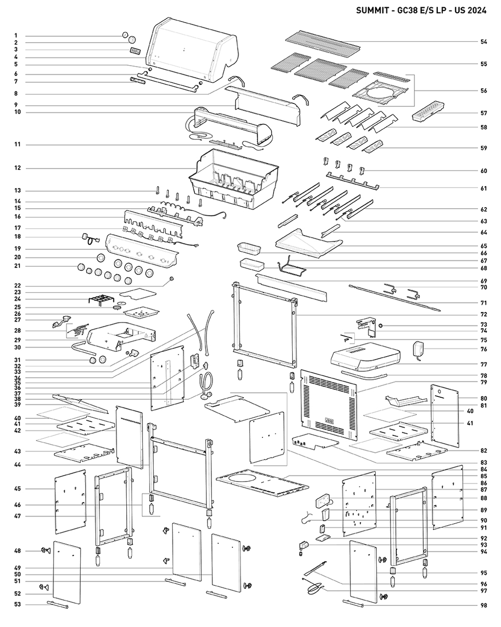 Section 1 Diagram and Parts List for 1500079  Weber Built-In Cooking