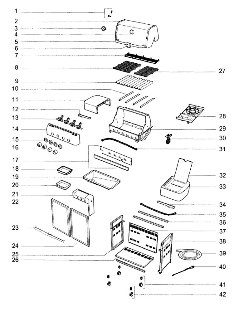 Grill Parts Diagram and Parts List for S-420 (NG)(2010) Weber Grill