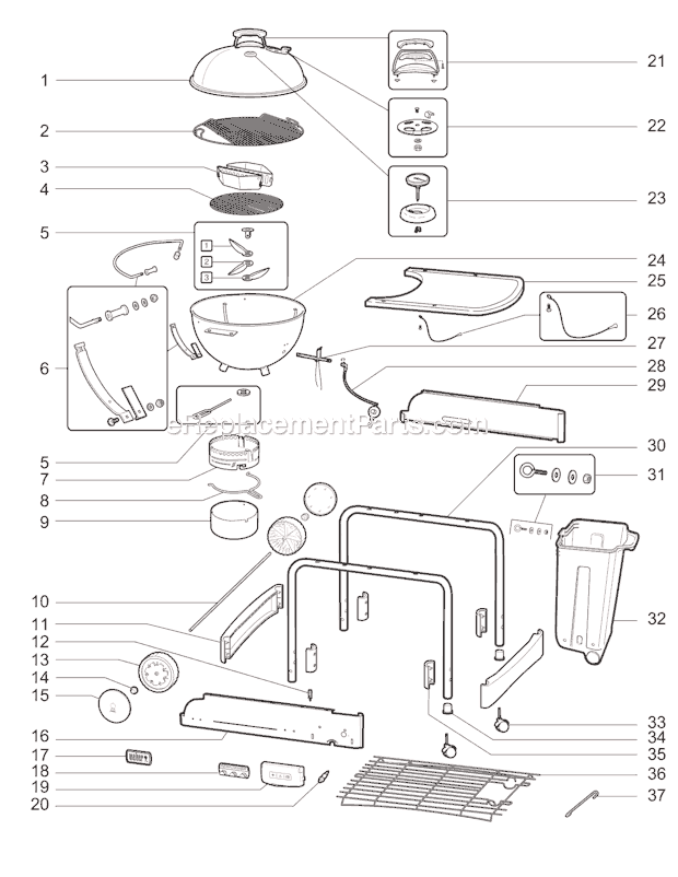 Page A Diagram and Parts List for 1421004  Weber Grill