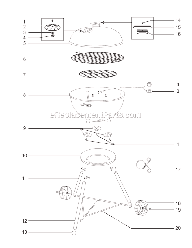 Page A Diagram and Parts List for 21004  Weber Grill