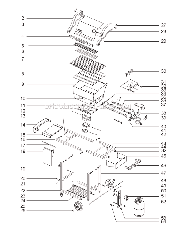 Page A Diagram and Parts List for 2251411 00-01 Weber Grill