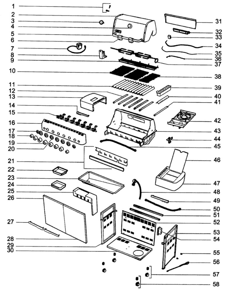 Grill Assembly Diagram and Parts List for E-650LP  Weber Grill