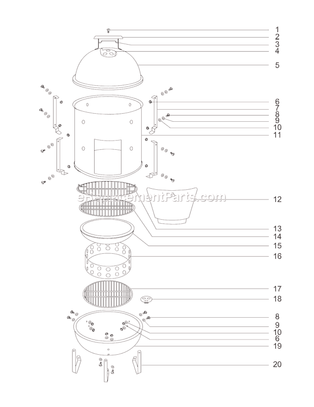 Page A Diagram and Parts List for 2890 Before 2000 Weber Grill
