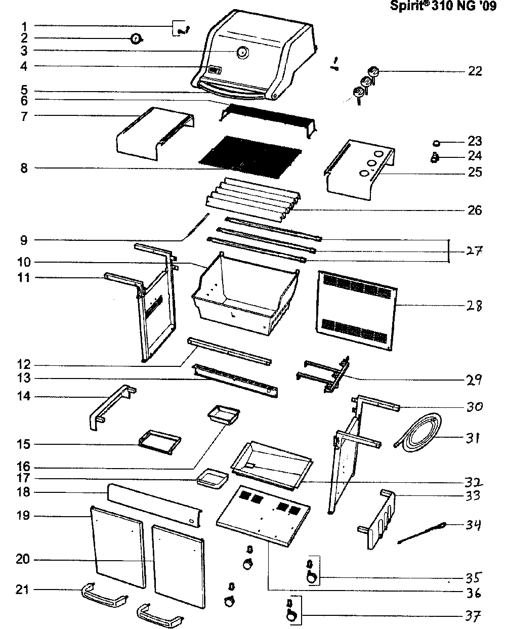 Cabinet assy Diagram and Parts List for EP310NG  Weber Grill