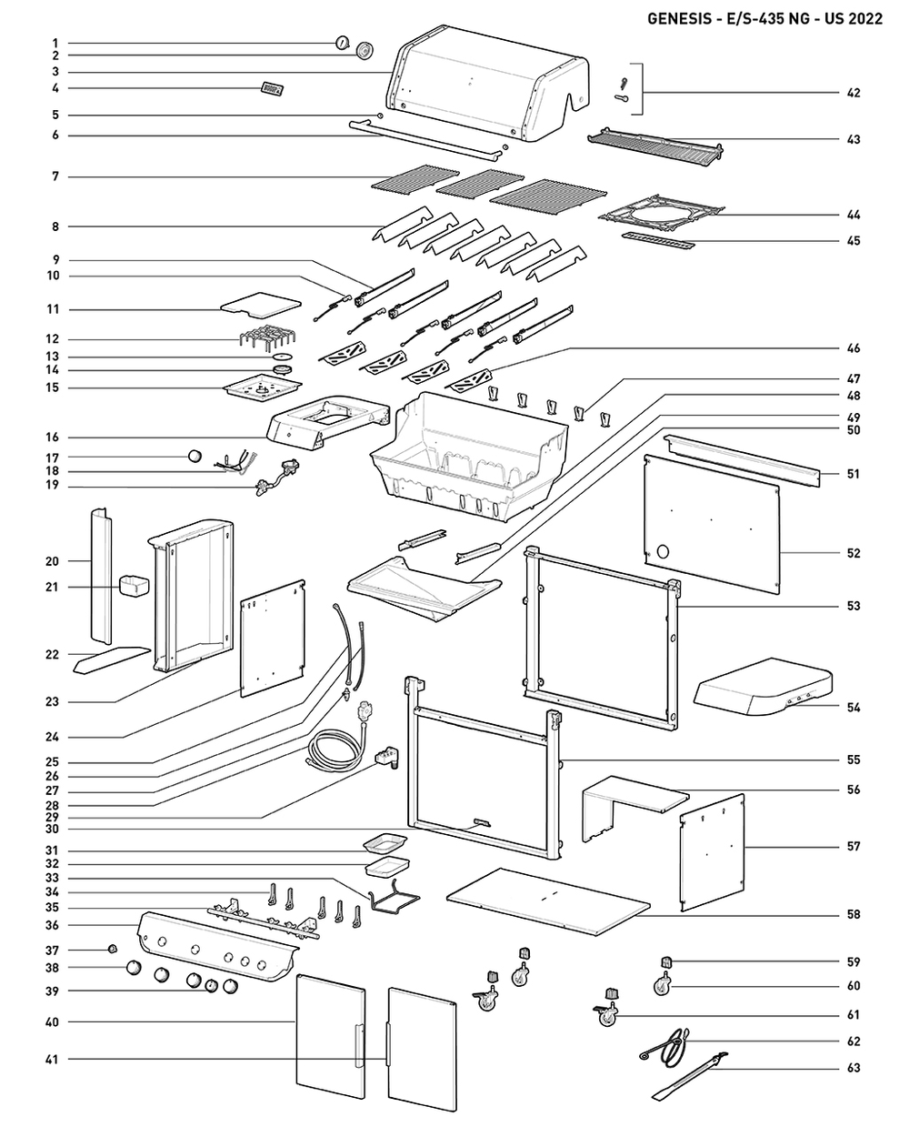 Section 1 Diagram and Parts List for 38400001  Weber Built-In Cooking