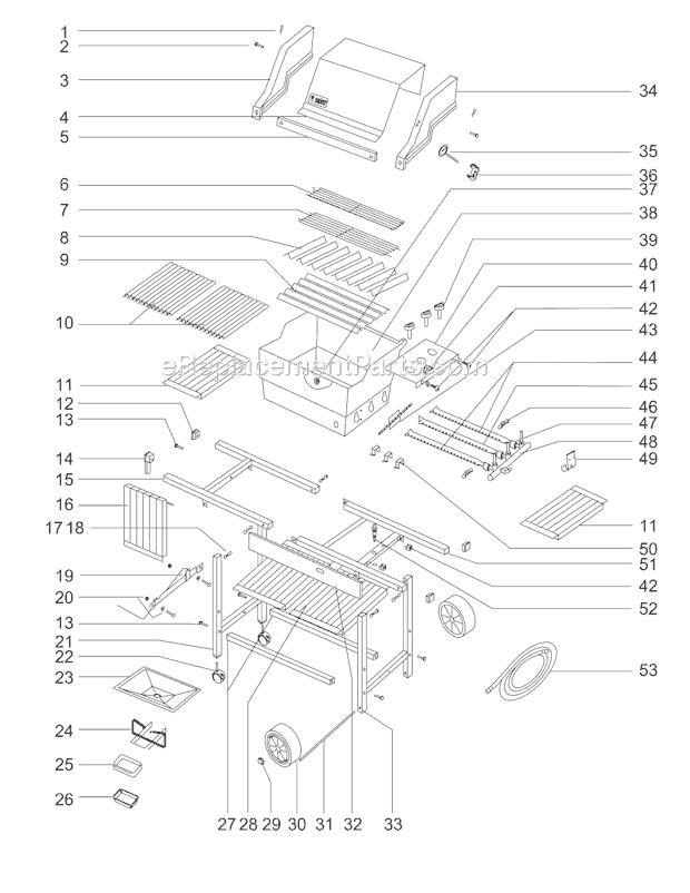 Page A Diagram and Parts List for 321001  Weber Grill