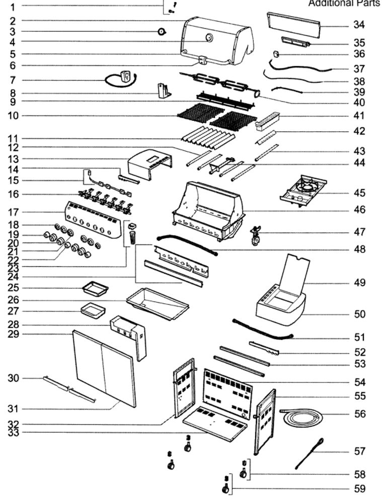 Cabinet Assembly Diagram and Parts List for S-470 NG Weber Grill