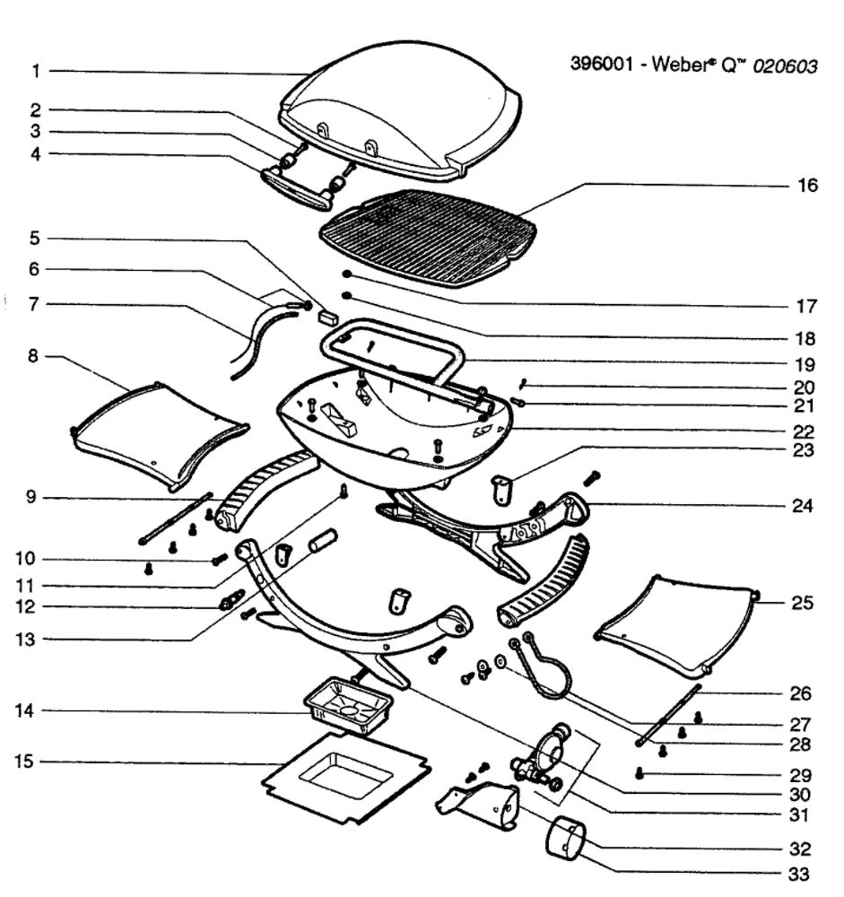 Grill Assembly Diagram and Parts List for 396001Q  Weber Grill