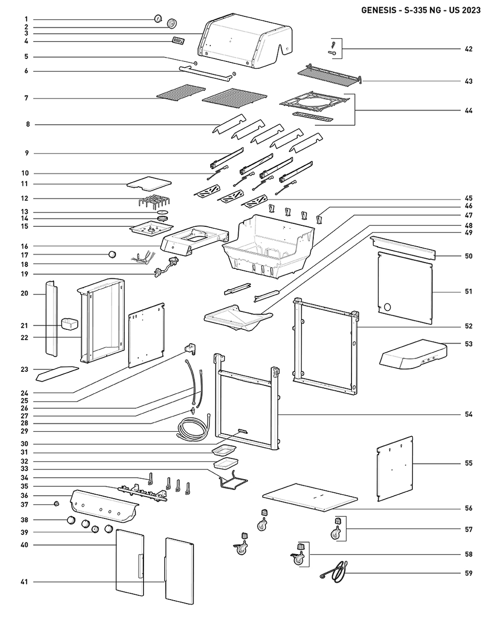 Section 1 Diagram and Parts List for 1500538  Weber Built-In Cooking