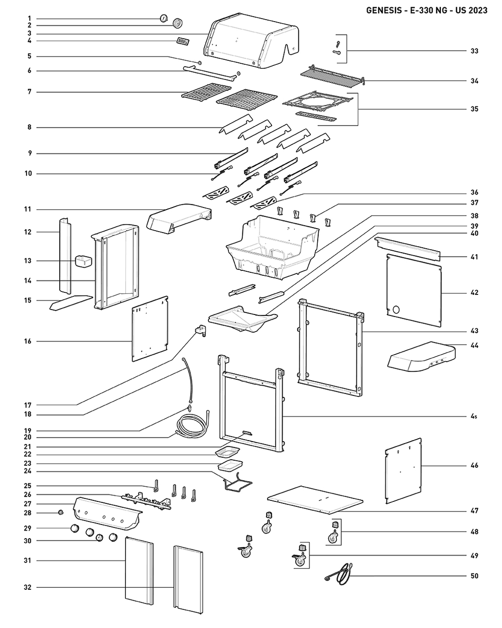 Section 1 Diagram and Parts List for 1500577  Weber Built-In Cooking