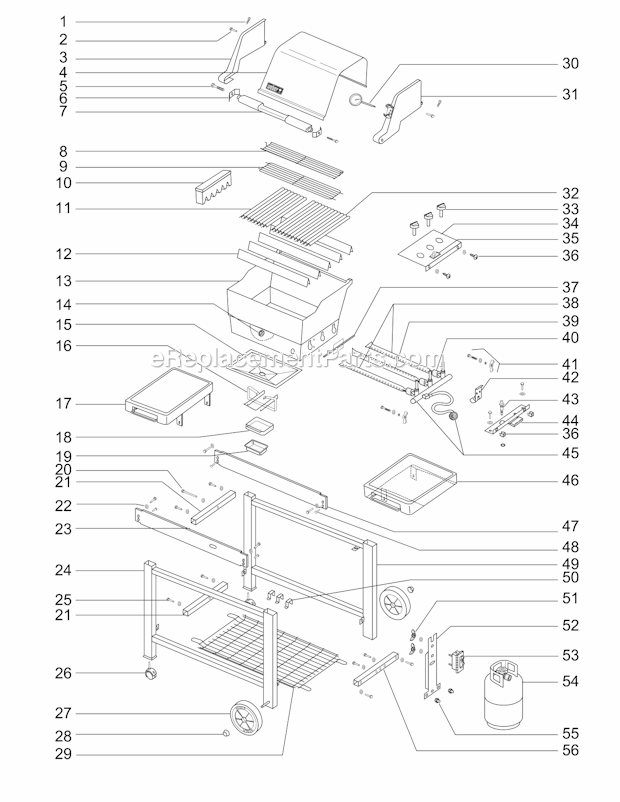 Page A Diagram and Parts List for 4251001 00-01 Weber Grill