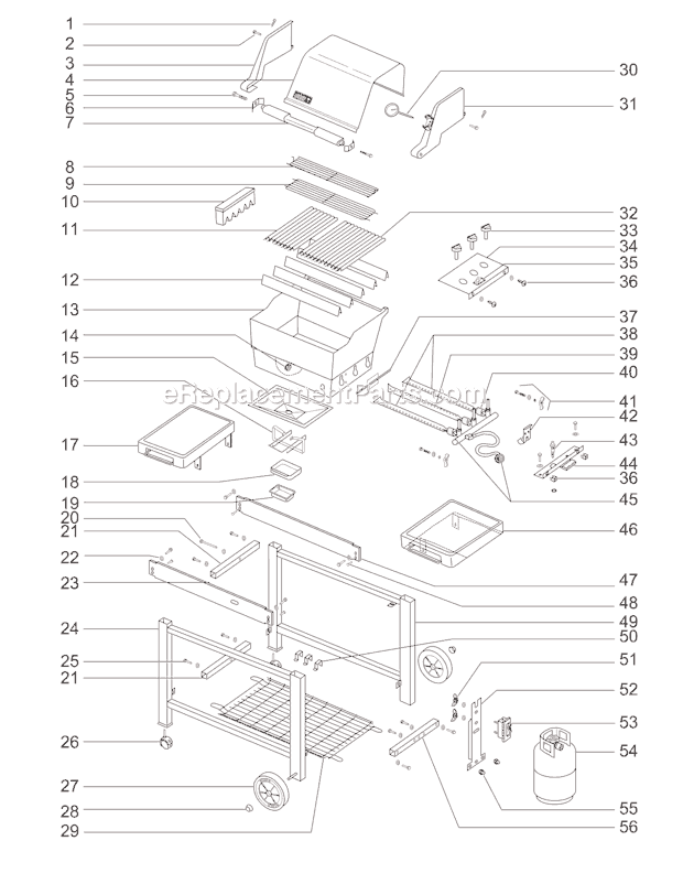 Page A Diagram and Parts List for 4251101 00-01 Weber Grill
