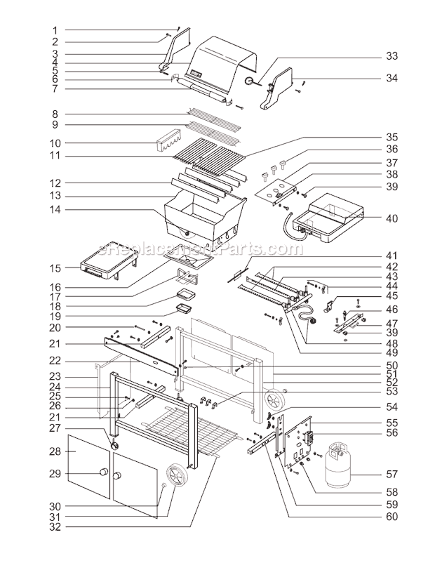 Page A Diagram and Parts List for 4261101 00-01 Weber Grill