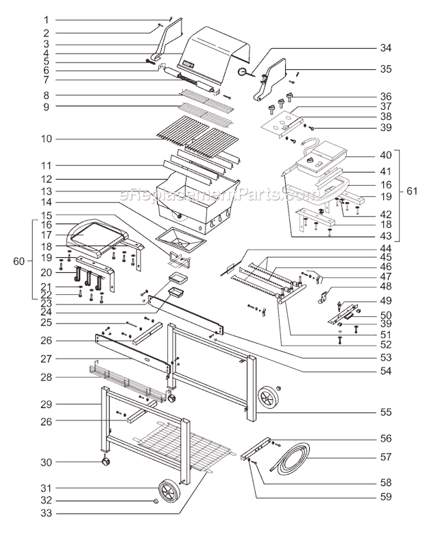 Page A Diagram and Parts List for 3361001 2000-2001 Weber Built-In Cooking