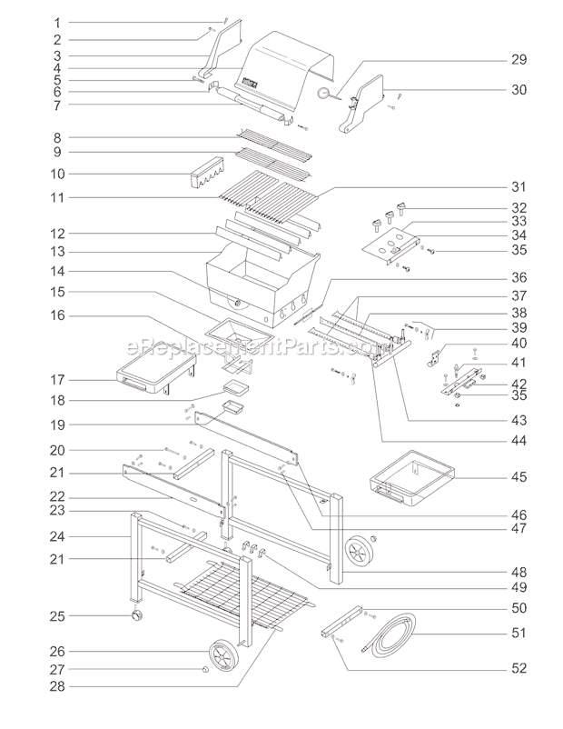 Page A Diagram and Parts List for 4351001 00-01 Weber Grill