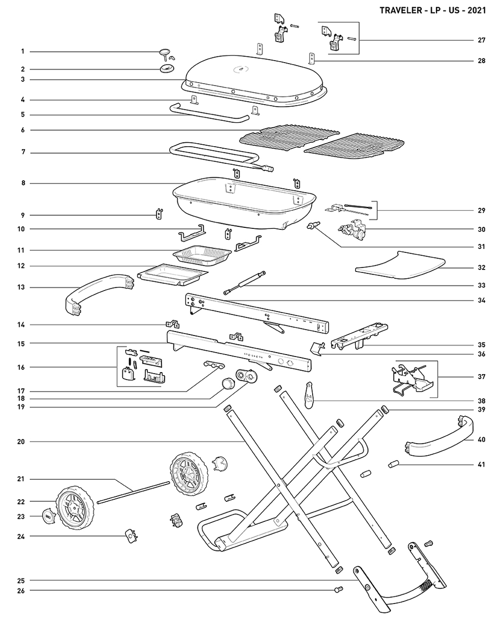 Section 1 Diagram and Parts List for 9020001  Weber Built-In Cooking