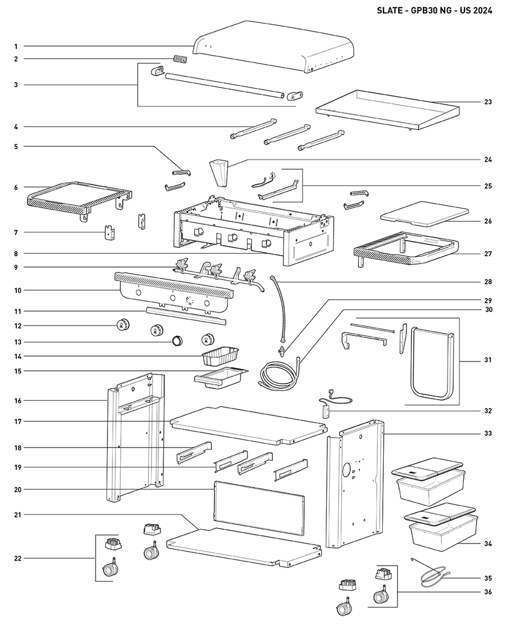 Section 1 Diagram and Parts List for 1500420  Weber Built-In Cooking