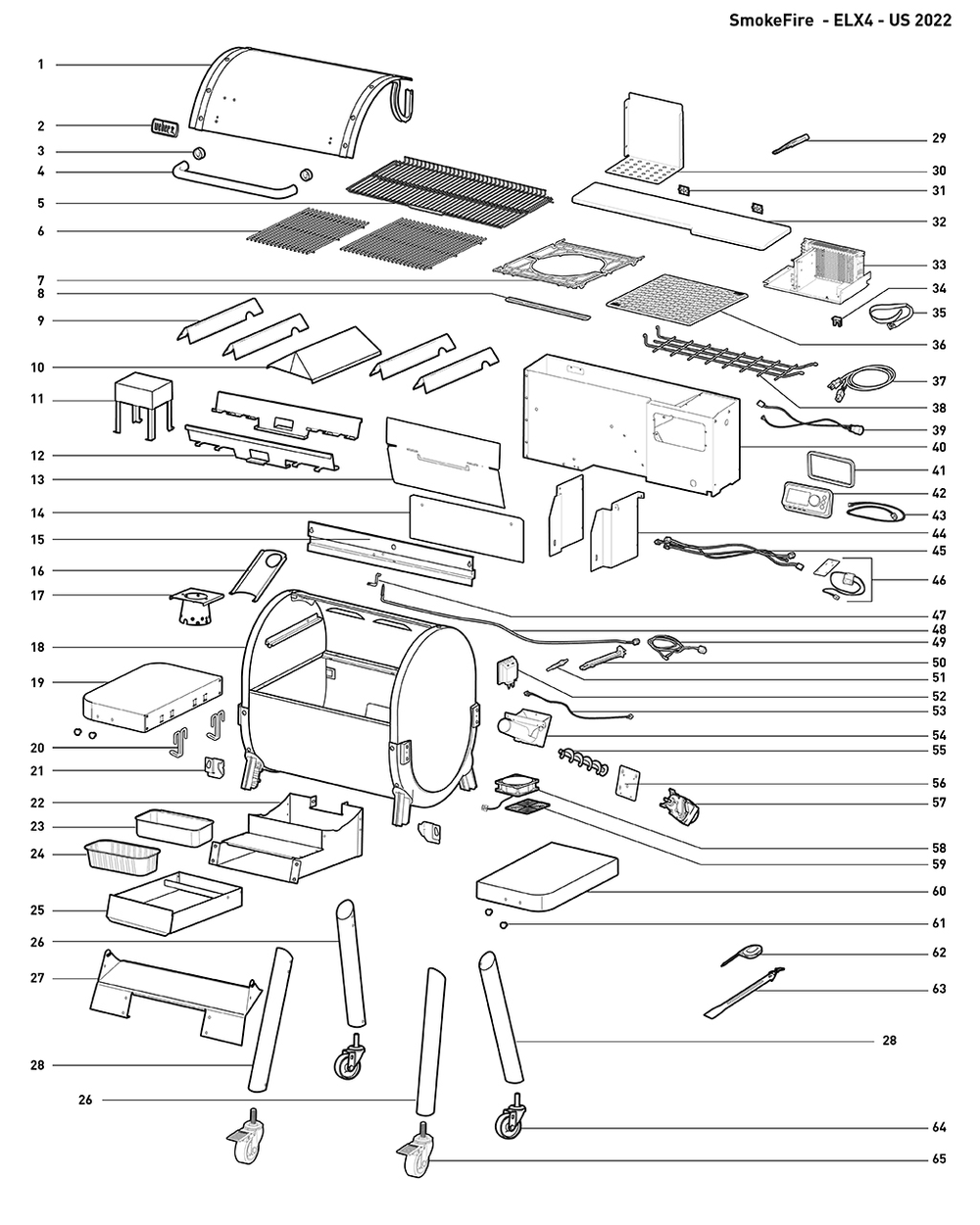 Section 1 Diagram and Parts List for 22722001  Weber Grill