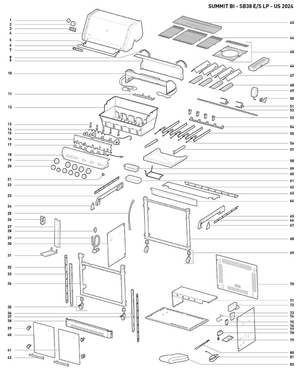 Section 1 Diagram and Parts List for 1500042  Weber Built-In Cooking