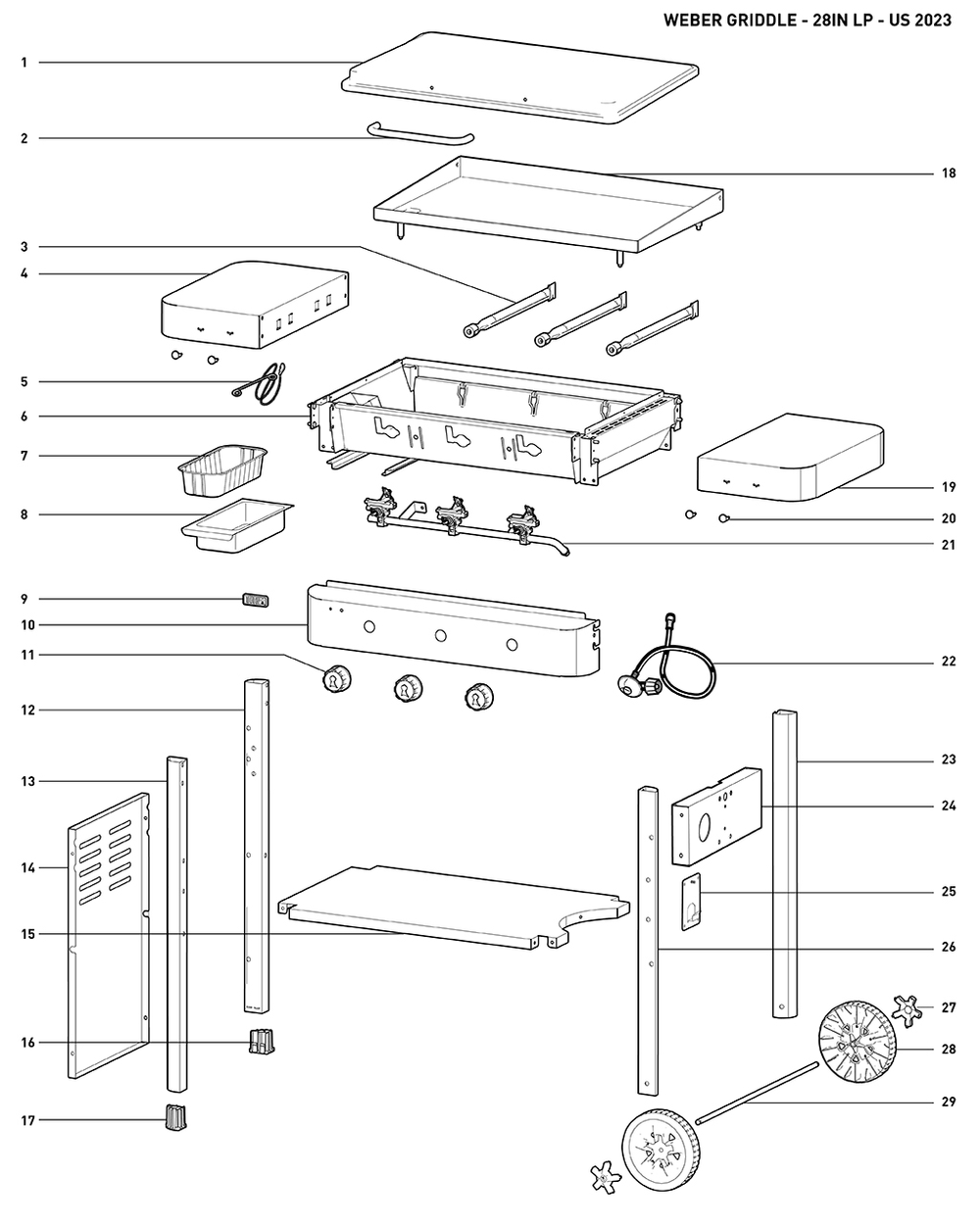 Section 1 Diagram and Parts List for 43310201  Weber Built-In Cooking