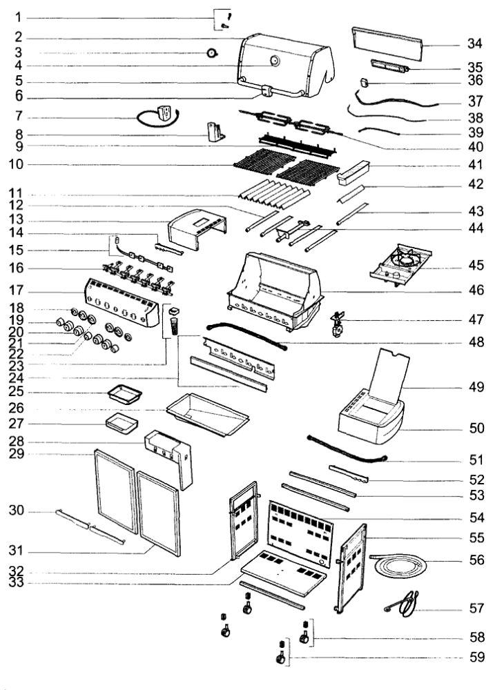 Grill Parts Diagram and Parts List for E470NG-2010  Weber Grill