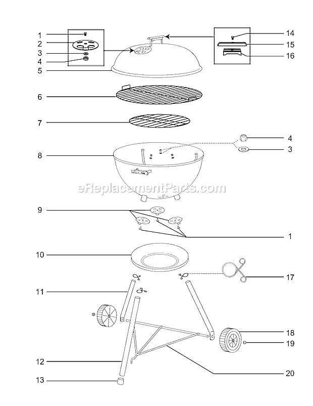 Page A Diagram and Parts List for 61004  Weber Grill