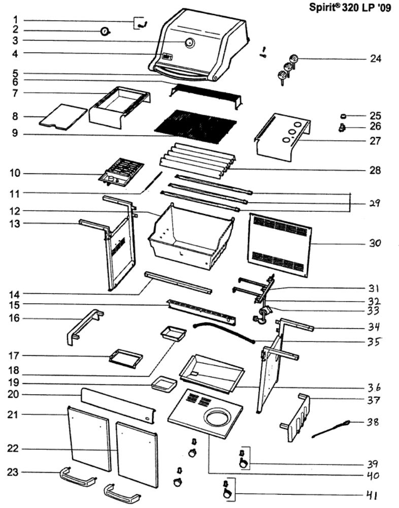 Cabinet Assembly Diagram and Parts List for SPIRIT 310 (LP)(2009) Weber Grill