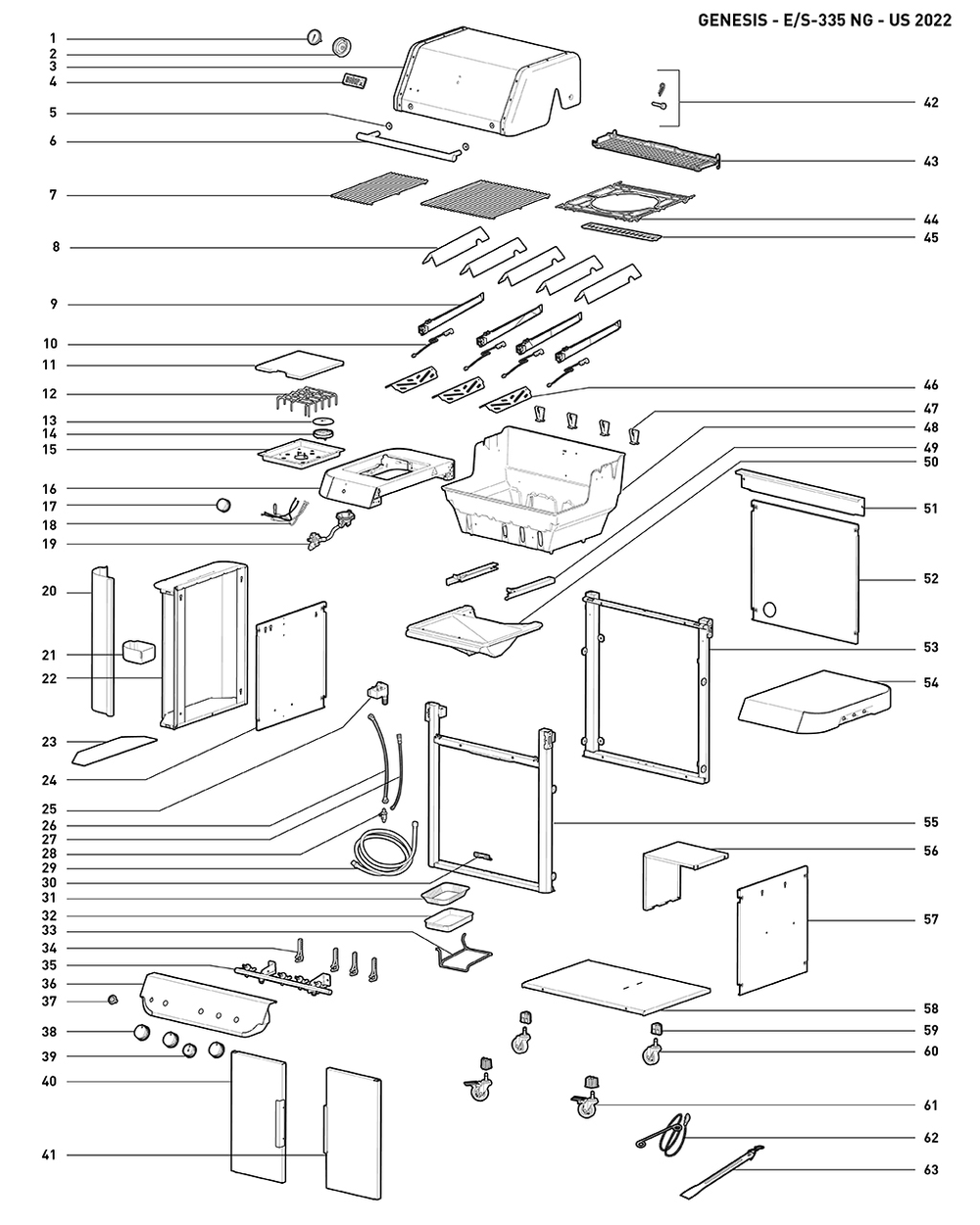Section 1 Diagram and Parts List for 37410001  Weber Built-In Cooking