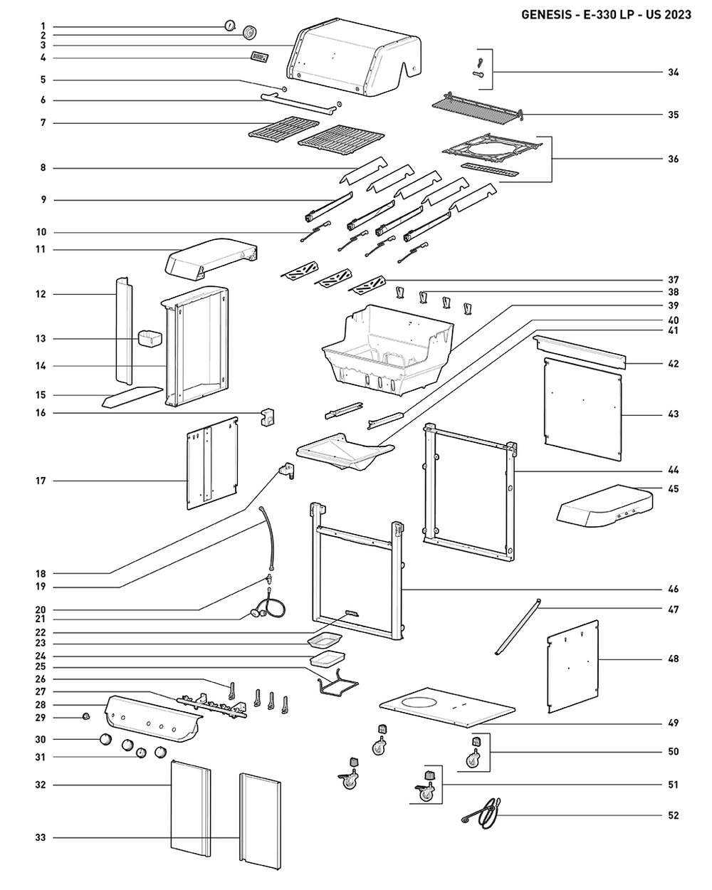 Section 1 Diagram and Parts List for 1500576  Weber Built-In Cooking