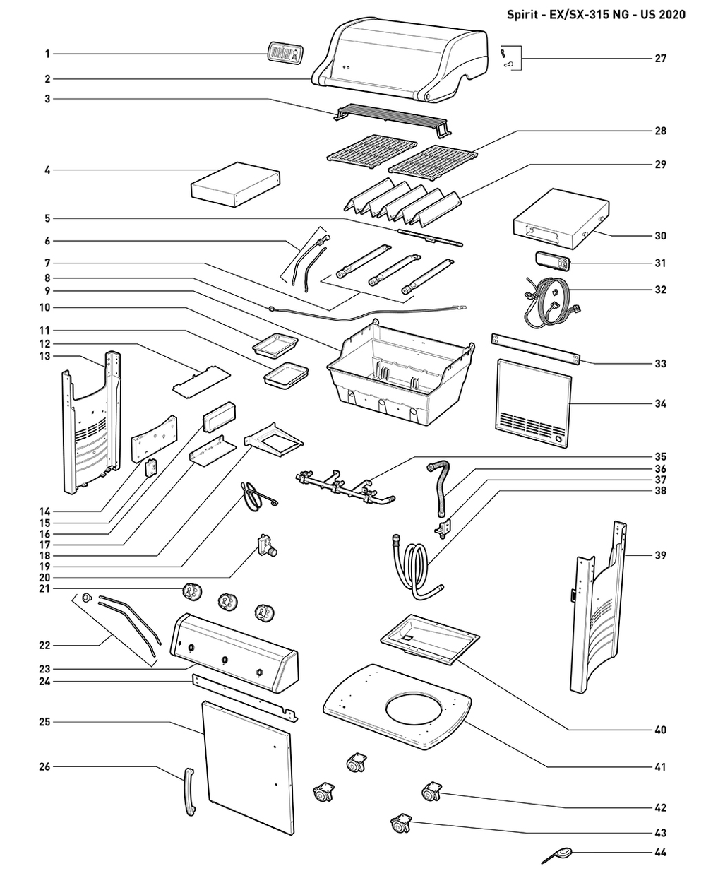 Section 1 Diagram and Parts List for 47502401  Weber Built-In Cooking
