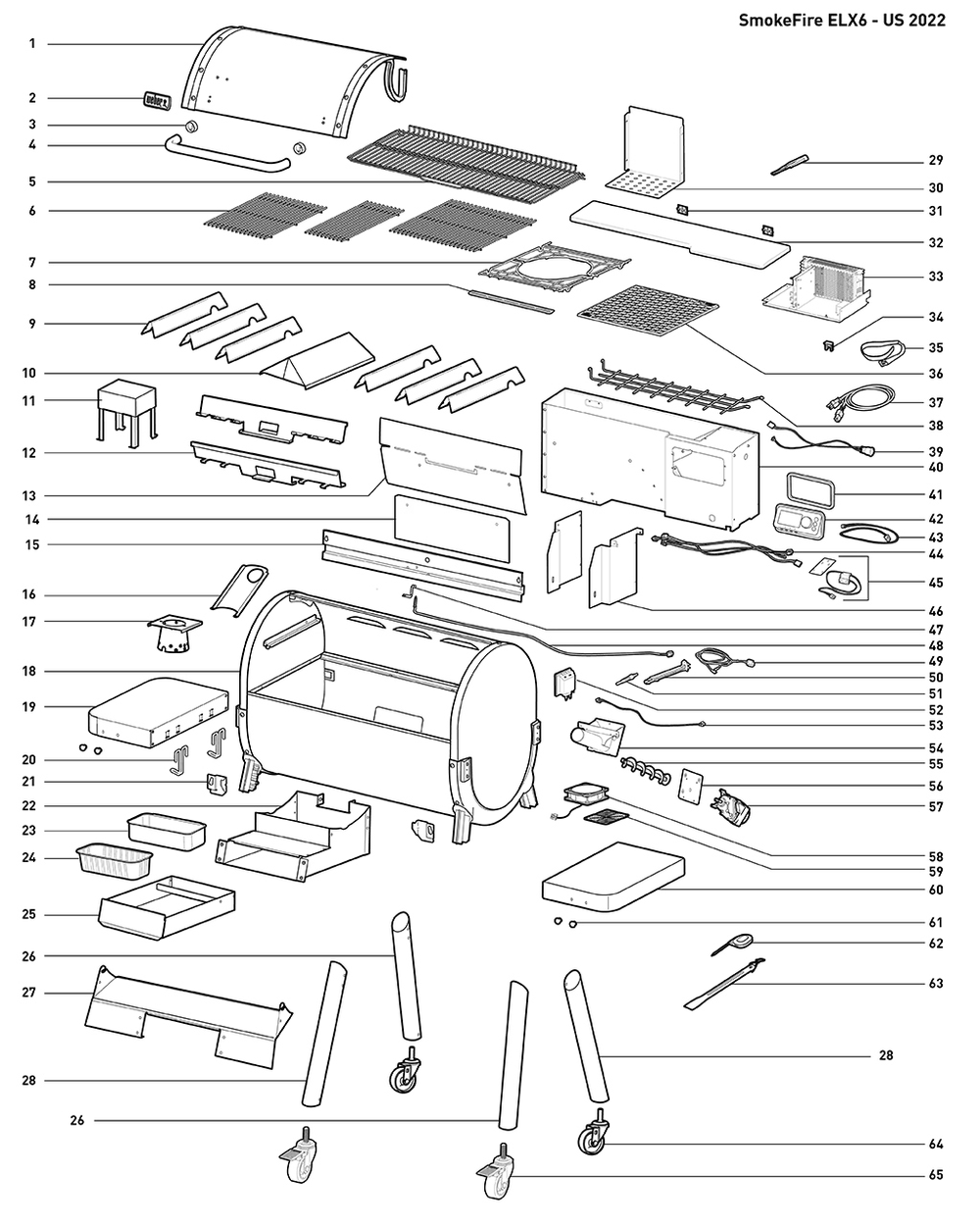Section 1 Diagram and Parts List for 23722001  Weber Grill