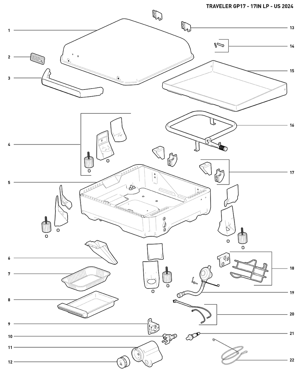 Section 1 Diagram and Parts List for 1500012  Weber Built-In Cooking