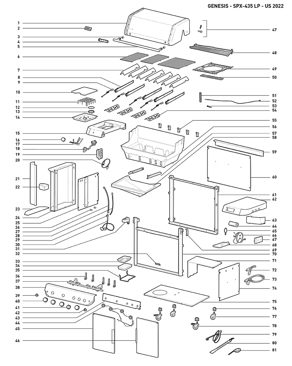 Section 1 Diagram and Parts List for 36800001  Weber Built-In Cooking