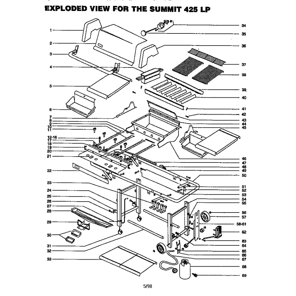 Replacement Parts Diagram and Parts List for SUMMIT425LP  Weber Built-In Cooking