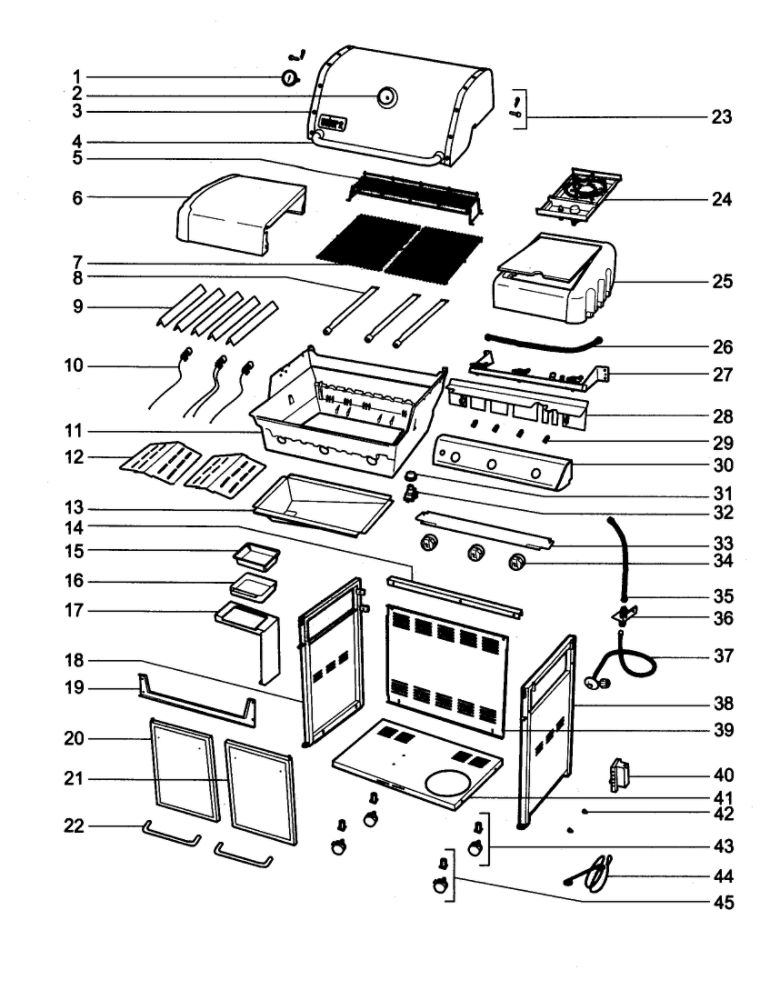 Grill Diagram and Parts List for E320LP-2011  Weber Grill
