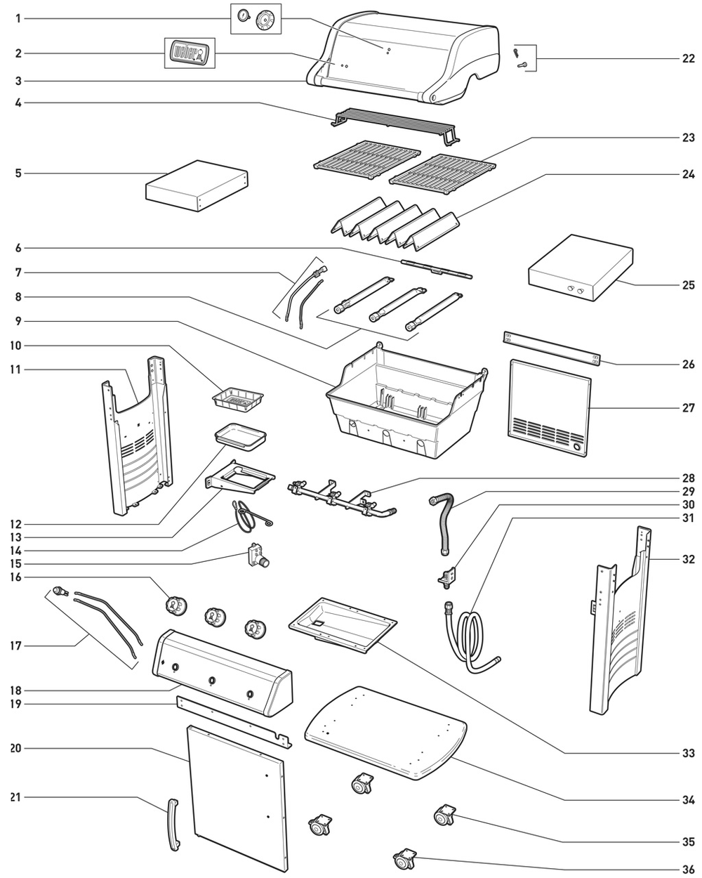 Section 1 Diagram and Parts List for 47502001  Weber Built-In Cooking