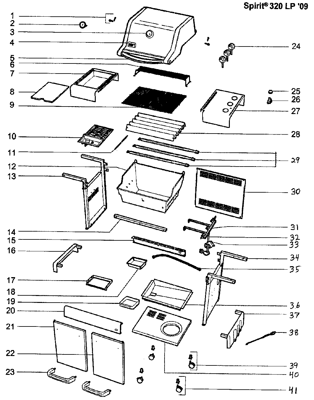 Cabinet Assembly Diagram and Parts List for SPIRIT320LP 2009 Weber Built-In Cooking