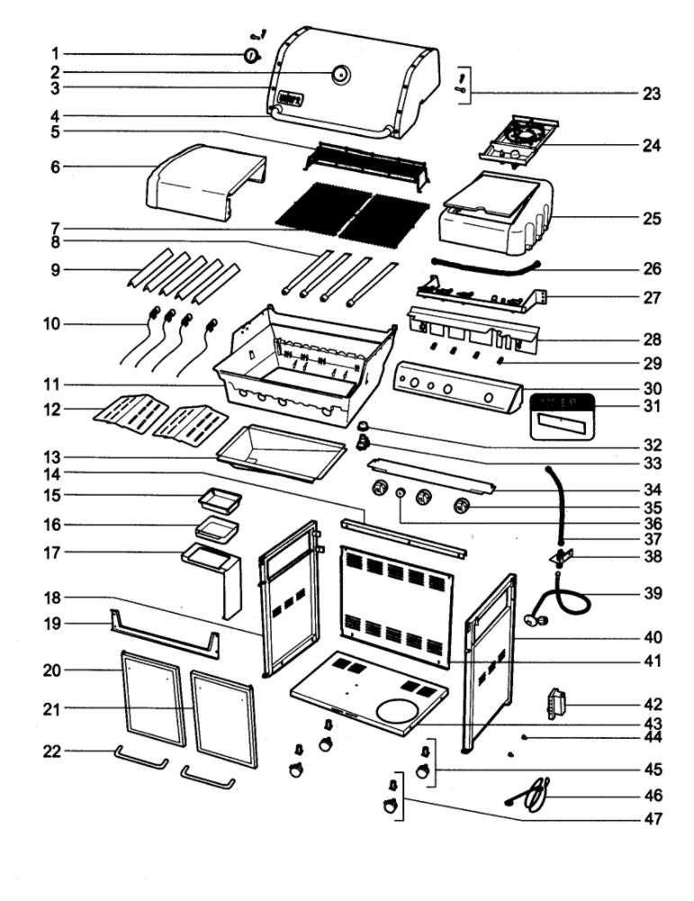 Grill Diagram and Parts List for E330LP-2011  Weber Grill
