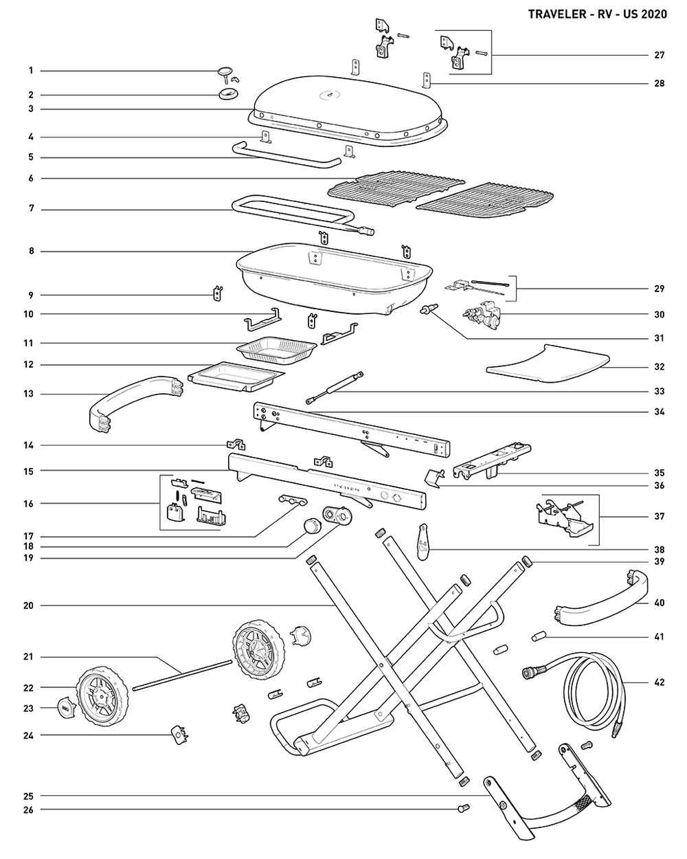 Section 1 Diagram and Parts List for 9011701  Weber Built-In Cooking